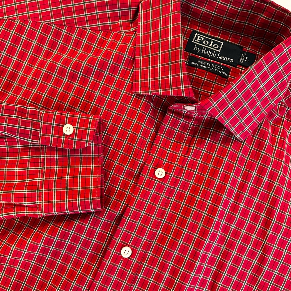 Polo Ralph Lauren Westerton 100% Cotton Button Up Shirt Men's Large Red Plaid